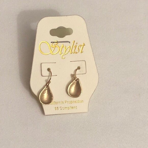 Stylist Dainty Teardrop Earrings Brushed Gold Tone NOC - Picture 2 of 6
